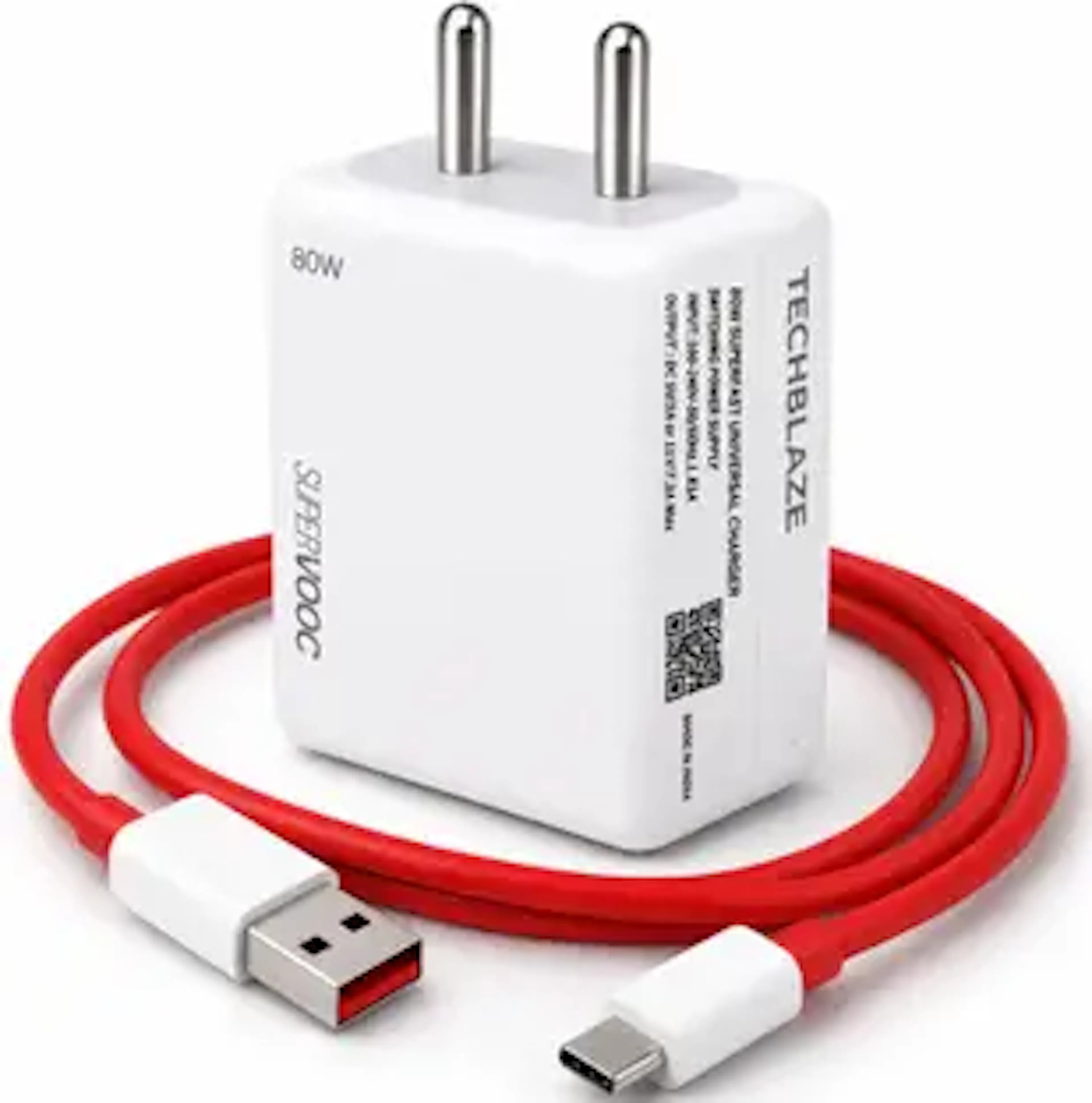 TechBlaze 80 W SuperVOOC 7.3 A Wall Charger for Mobile with Detachable Cable