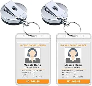 AccuPrints Pack of 2 Metal Badge Id Card Holders with Silicon Card Holder for Office Employee and Staff Retractable YOYO Badge Reel Steel and Black Lanyard for Id Cards