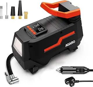AGARO Digital Portable Tyre Inflator/Pressure Gauge, 12V DC/230V AC for Home and Car, Upto 150 PSI, LED Light, Digital Display, for Bike, Bicycles and Other Inflatables TI2157, Black