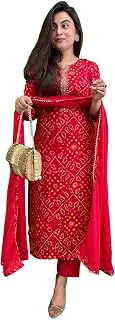 GoSriKiViscose Printed Straight Kurta with Pant and Dupatta for Women | Viscose Wine | 3/4 Sleeve | Round Neck V-Slit | Ethnic Wear Casual Wear