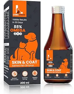 Salmon Fish Oil for Dogs and Cats Skin and Coat Syrup - LICKICIOUS 200ml Pet Supplement for Shinier Coat, Allergy and Itch Relief, Omega 3 6 9 Nutrition, Full Review, Features and Price