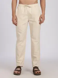 Lyphy Straight Fit Men Cream Trousers