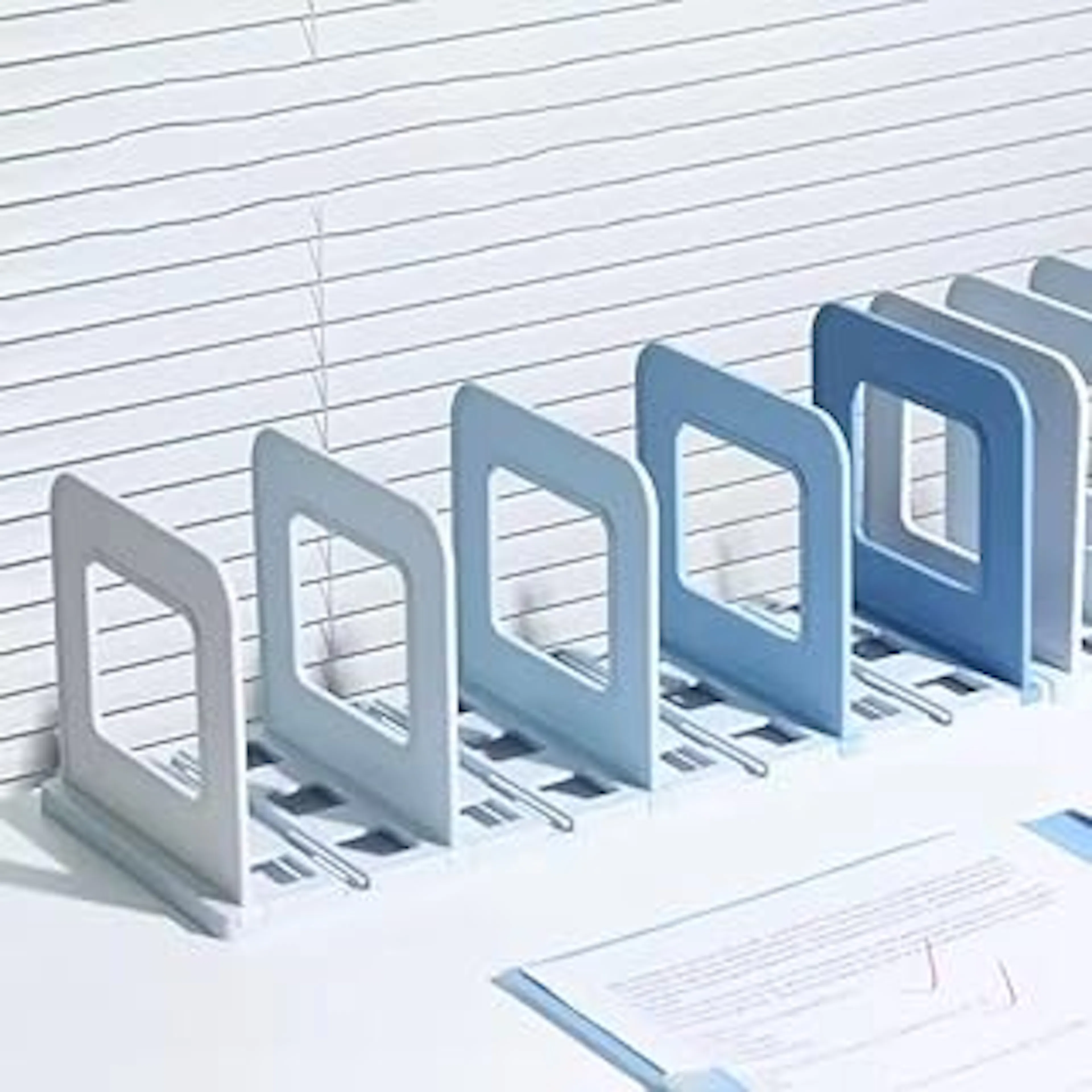 Gopendra File Organizer Rack | Foldable File Sorter Office Desk Accessories | Durable & Sturdy | Easy Assembly | Book Holder Magazine Stand | for Office, Home (Blue, 4 Compartment)
