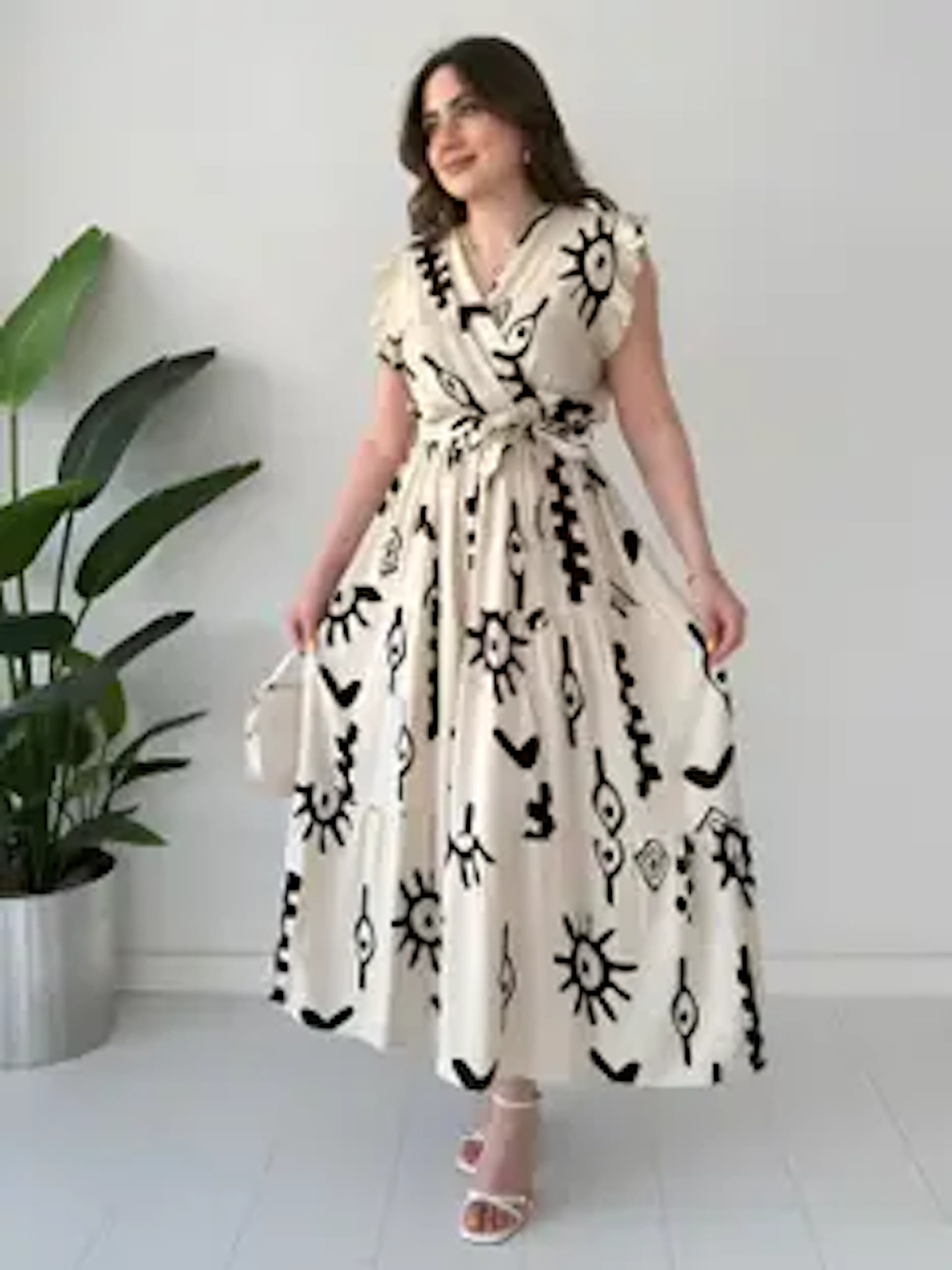 ZWERLON Women Fit and Flare White Midi/Calf Length Dress