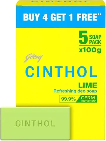 Cinthol Lime Bath Soap - 100g (Pack of 5) | Lemony Deo Fragrance | Grade 1 Soap | For All Skin Types Revitalizes