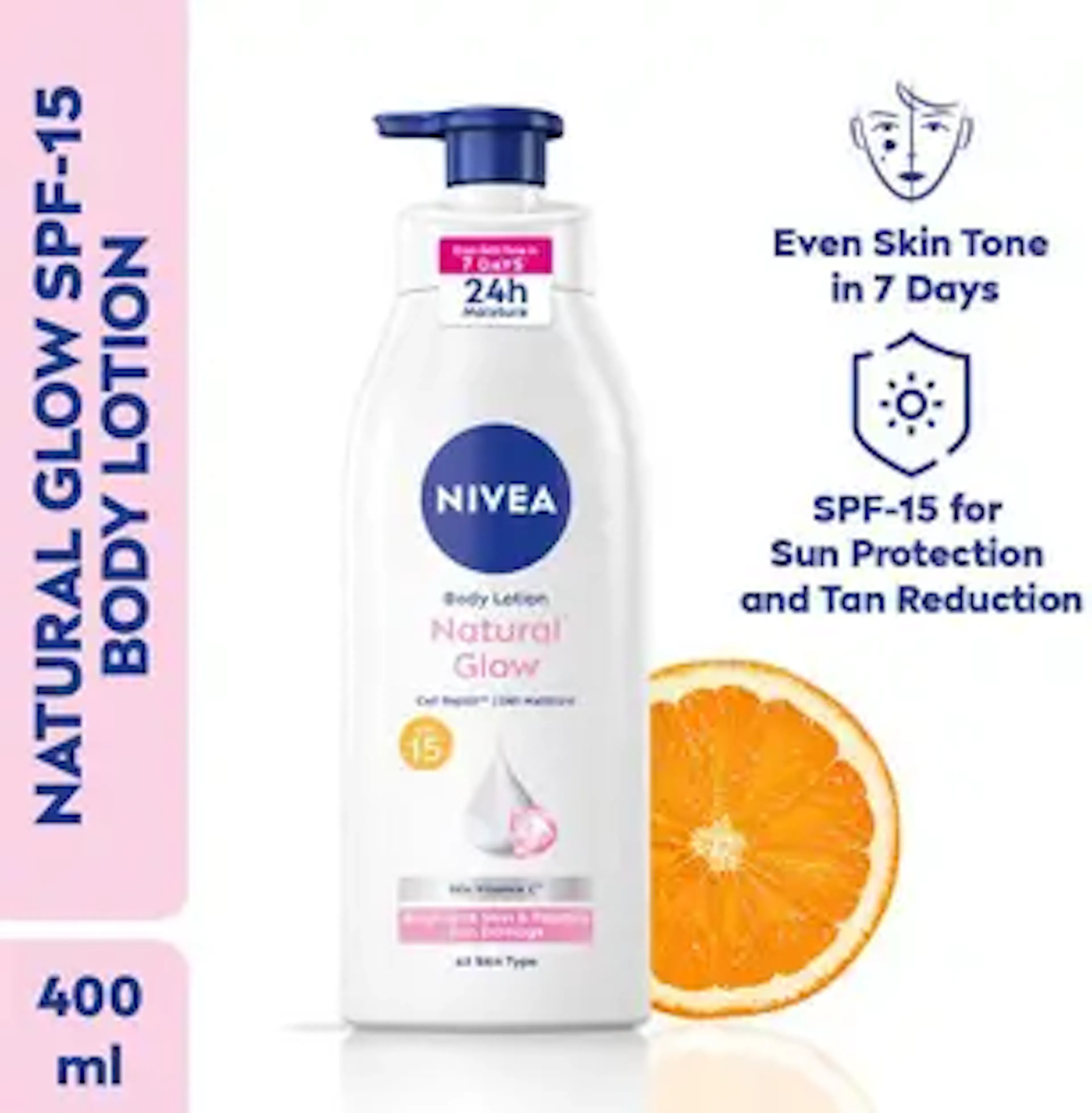 NIVEA Natural Glow, Cell Repair Brightens Skin, 50x Vitamin C Body Lotion with SPF 15