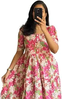 Women's Cotton Blend Maxi Midi Dress Western Dress for Women Elegant Floral Printed Long Dresses