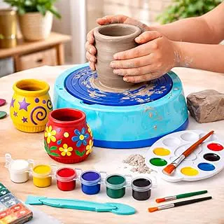 MiniExplorerPottery Wheel Kit for Kids – DIY Battery Operated Pottery Making and Painting Set with Clay, Sculpting Tools, Arts and Crafts Toy for Boys Girls Age 5+, Creative Activity Gift