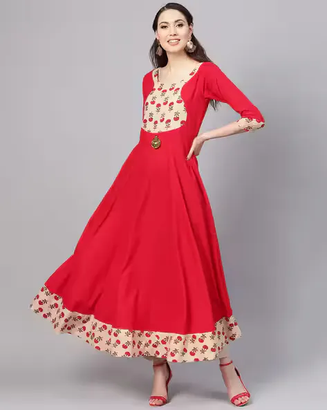 Flared Kurta with Printed Panels