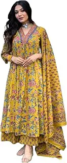 GoSriKiWomen's Rayon Viscose Anarkali Printed Kurta with Palazzo & Dupatta