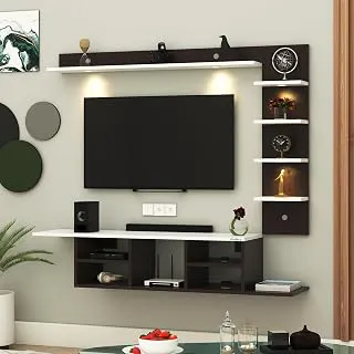 Anikaa Engineered Wood LED Light Wall Mounted TV Unit Wall TV Cabinet With Shelves Display Unit For Living Room, Set Top Box Stand - Wenge/White (D.I.Y - Do-It-Yourself) Ideal For Up To 43" Inches