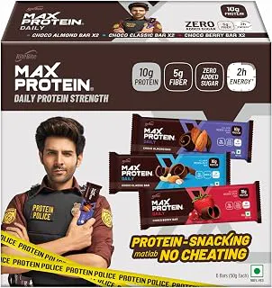 RiteBite Max Protein Daily Assorted Protein Bars with 10g Protein, 5g Fiber & 21 Vit. & Minerals | 0 Added Sugar, No Cholesterol & Trans Fat For Upto 2h of Energy, Healthy Snack, 50g (Pack of 6) Assorted