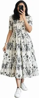 GenericWomen's Pink Bandhani Print Tiered Maxi Dress, Short Sleeve, Square Neck, Cotton