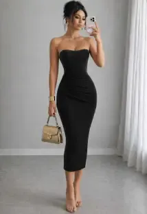 METRONAUT Women Bodycon Black Midi/Calf Length Dress
