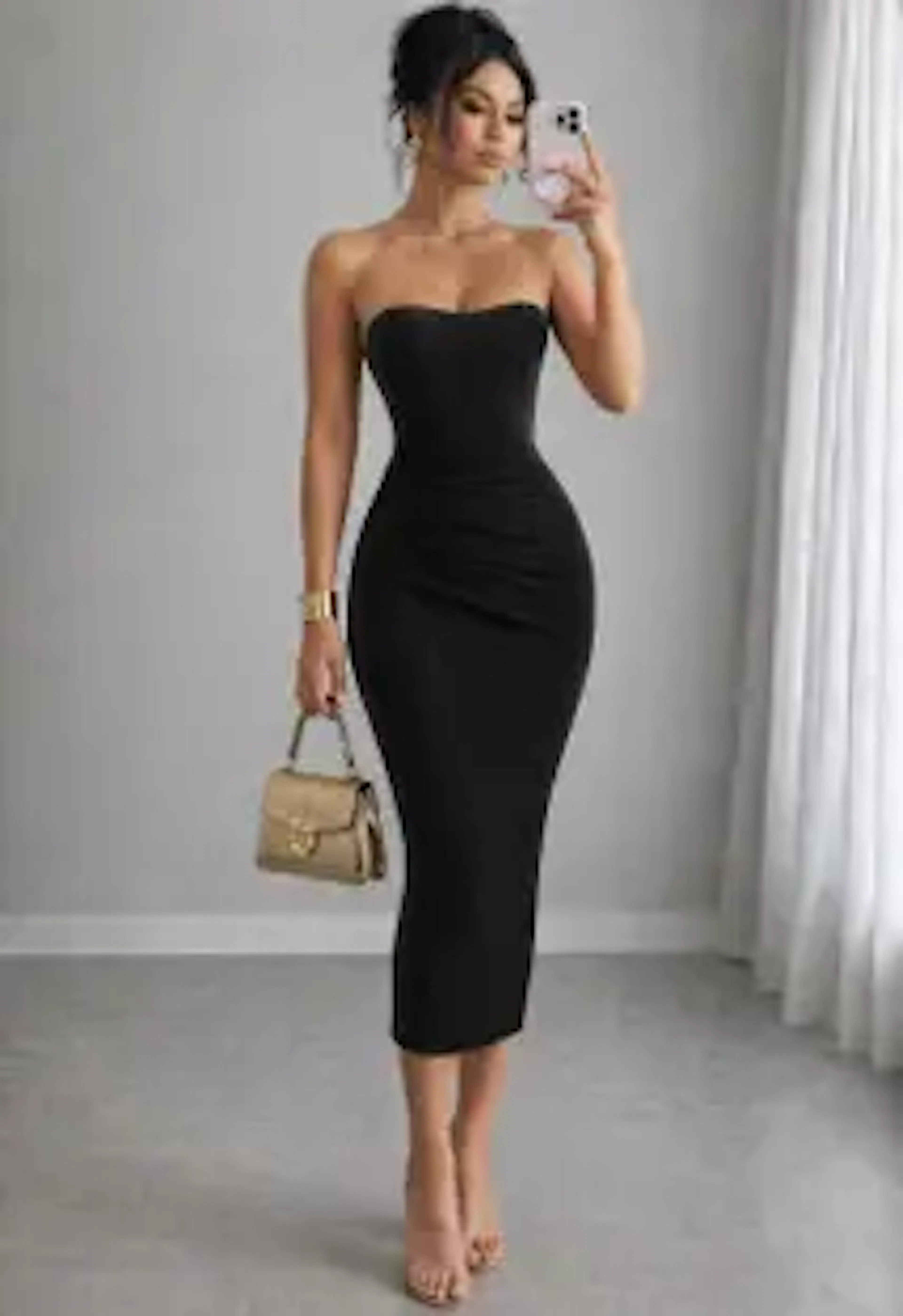 METRONAUT Women Bodycon Black Midi/Calf Length Dress