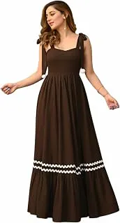 CS Women's Long Maxi Gown with Shoulder Ribbon Tie-Up Dress, Stylish & Trendy - Fit and Flare Sleeveless Square Neckline Western Dress, Casual Beach Long Dress for Women