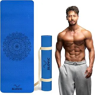 Slovic Yoga Mat for Woman [6 MM] | TPE Yoga Mat for Man | Anti-Slip Exercise Mat for Home Workout & Home Gym | Durable & Lightweight Gym Mats for Floor With Cover Bag | Navy Blue