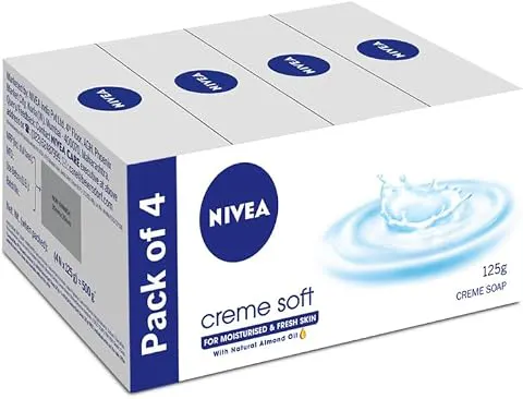 NIVEA Creme Soft Soap with Natural Almond Oil, Moisturizing Beauty Bath Soap & Cream Soap for Hands & Body, Rich Creamy Lather for Soft, Smooth & Healthy Skin, Gentle Daily Cleansing, Pack of 4 x 125 g Moisturizing