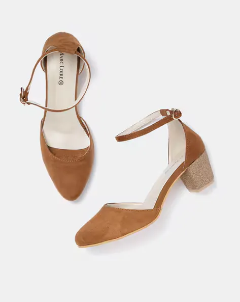 Pointy-Toe Block Heels with Ankle Strap