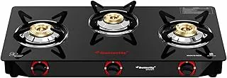 Butterfly Smart 3 Burner Glass Top Gas Stove | Manual Ignition | Scratch Resistant Toughened Glass | Brass Burners | Skid-proof Legs | 1 Year Manufacturer's Warranty | Black