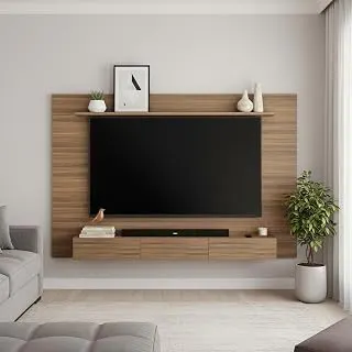 FURNEASER Laminor Wall Mounted TV Unit for Living Room | Floating TV Stand Shelves & Back Panel | Modern Entertainment Unit for 55" | Wall TV Cabinet with Decor & Media Storage (Exotic Teak)