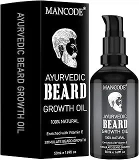 MAN CODEAyurvedic Beard & Hair Growth Oil, 50Ml | Natural Hair Oil For Thicker & Longer Beard | Beard Oil For Uneven, Patchy & Fast Beard Growth | 100% Natural
