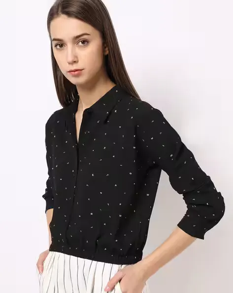 Text Print Shirt with Elasticated Hemline