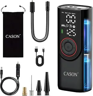 Cason Wireless + Wired (6000 mAh Battery & 12V USB Port) Tyre Inflator for Car,Bike & Cycle,2 x Faster Inflation,Car Electric Air Pump for Tyres Automatic -150 PSI with Powerbank,Air Pressure Pump