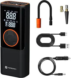 Portronics Vayu 4.0 Tyre Inflator with 2-in-1 Rechargeable & Corded Power, Preset Inflation Modes, Digital Display, Flashlight Torch, Auto Shut-Off, Air Pump Compressor for Car & Bike (Black)