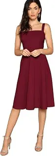 AahwanWomen's Black Fit and Flare Midi Dress