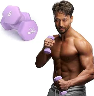 SLOVICDumbbell Set [2 Kg Each] | Neoprene Dumbbell Set for Home Gym | Gym Dumbbell Set for Home Workout | Gym Equipment for Home Workout | Anti-Skid Iron Dumbbell | Dumbbells for Women [Purple]