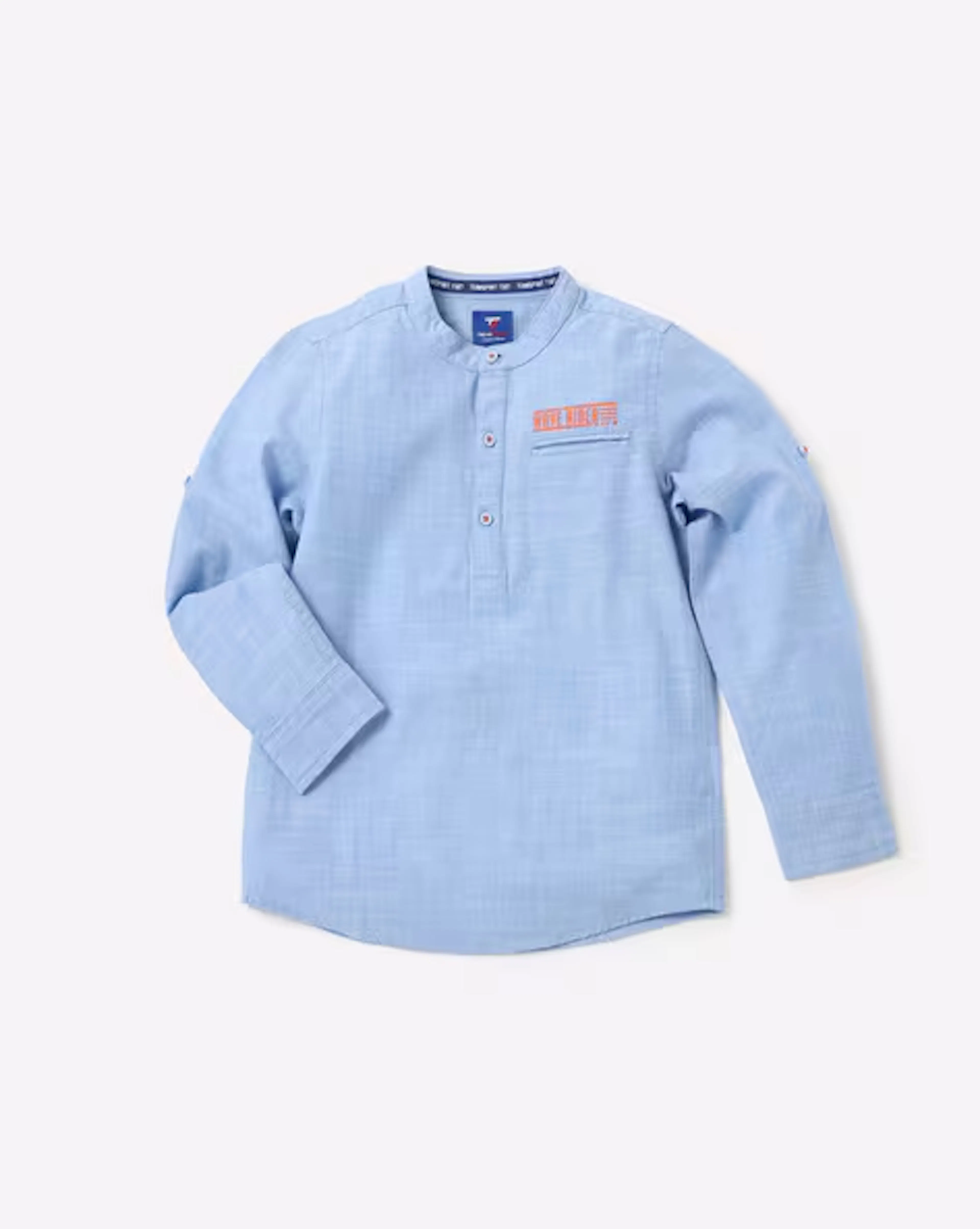 Woven Shirt with Band Collar