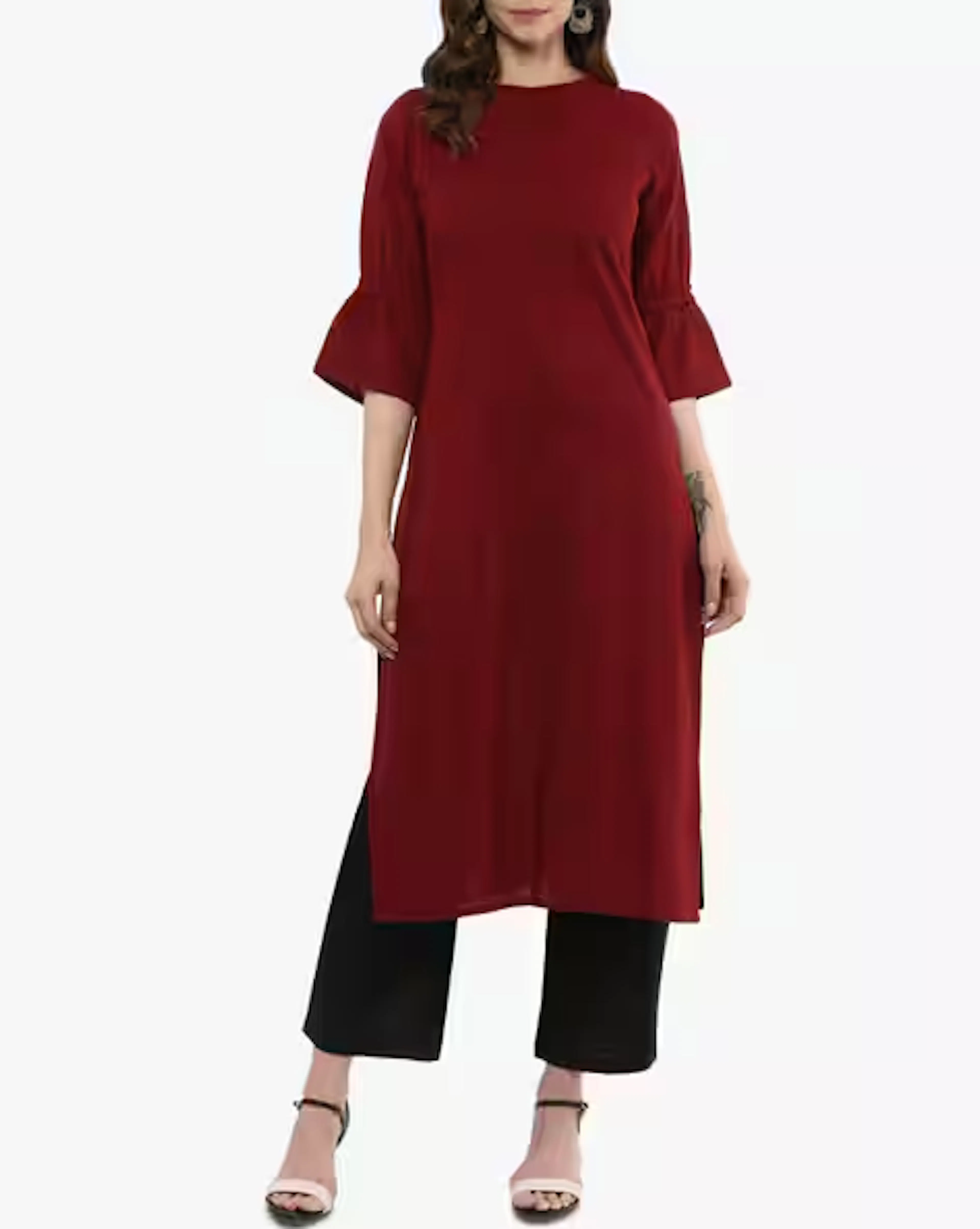 High-Neck Kurta with Bell Sleeves