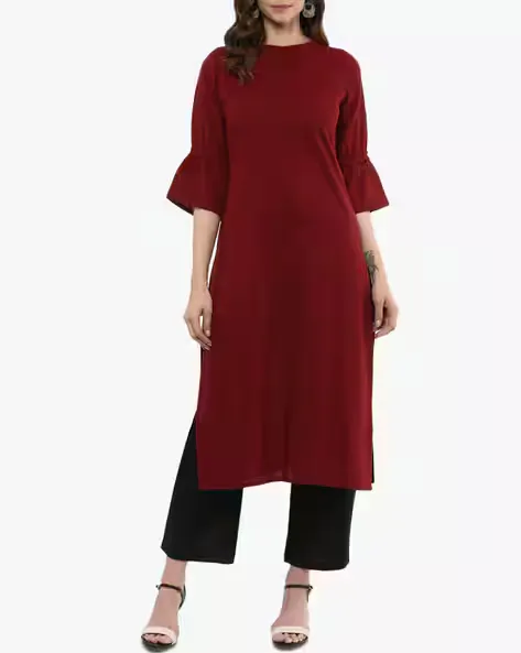 High-Neck Kurta with Bell Sleeves