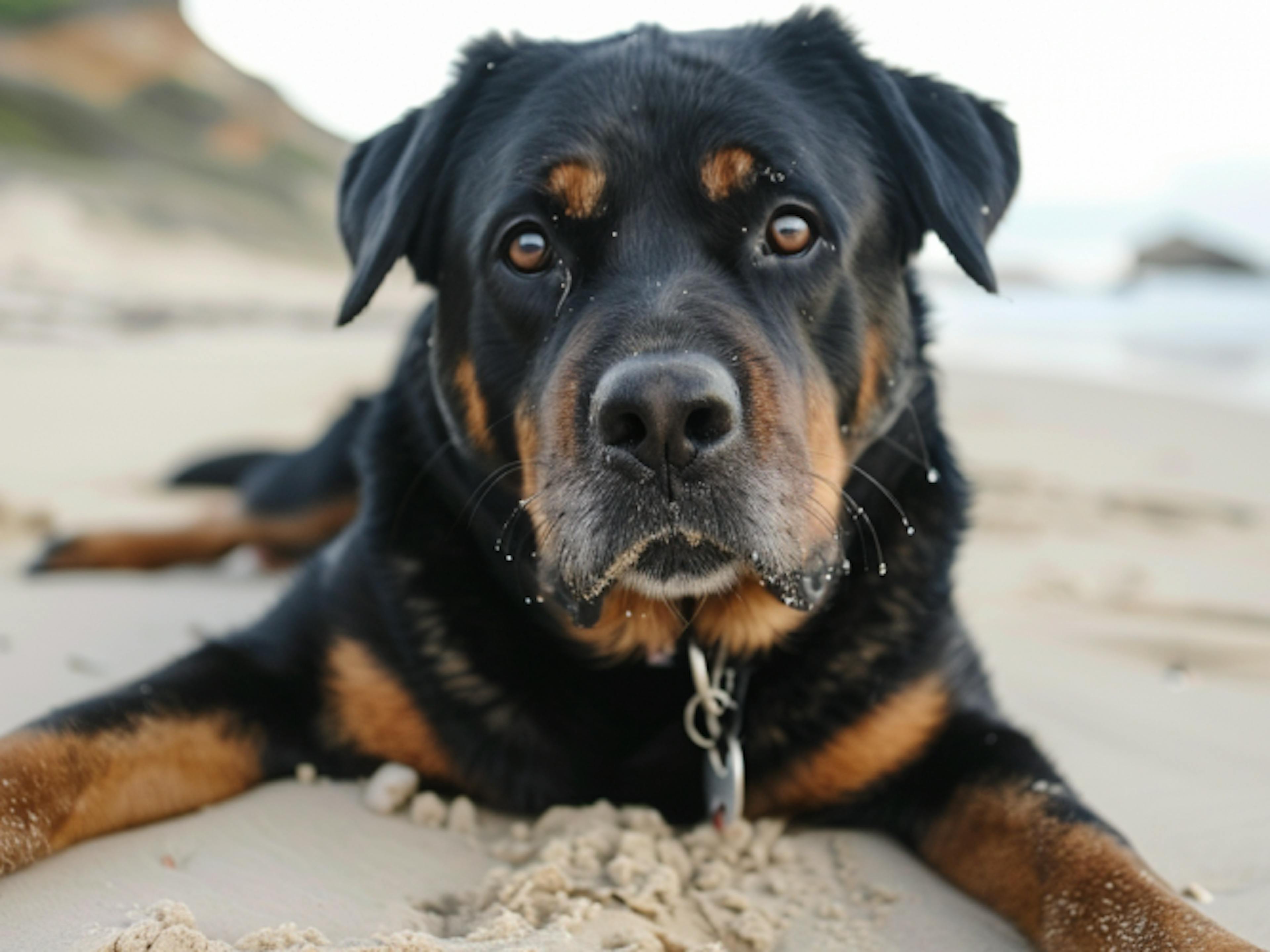 Rottweiler à la plage