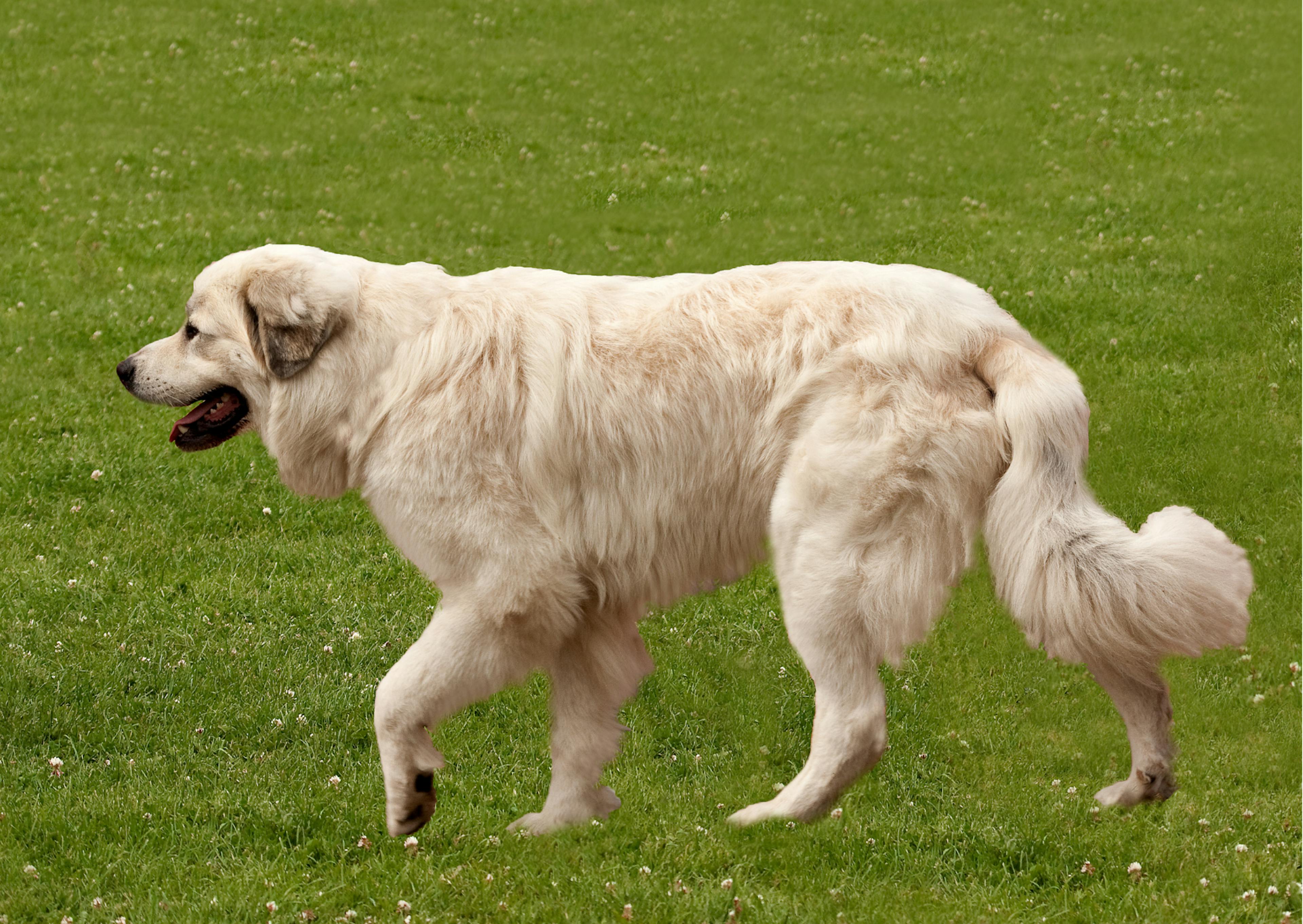 Patou qui marche dans l'herbe