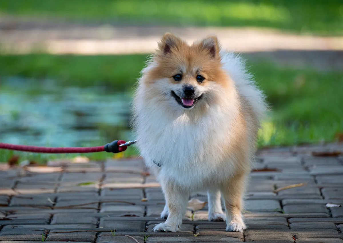 Spitz debout dehors et regarde vers l'objectif