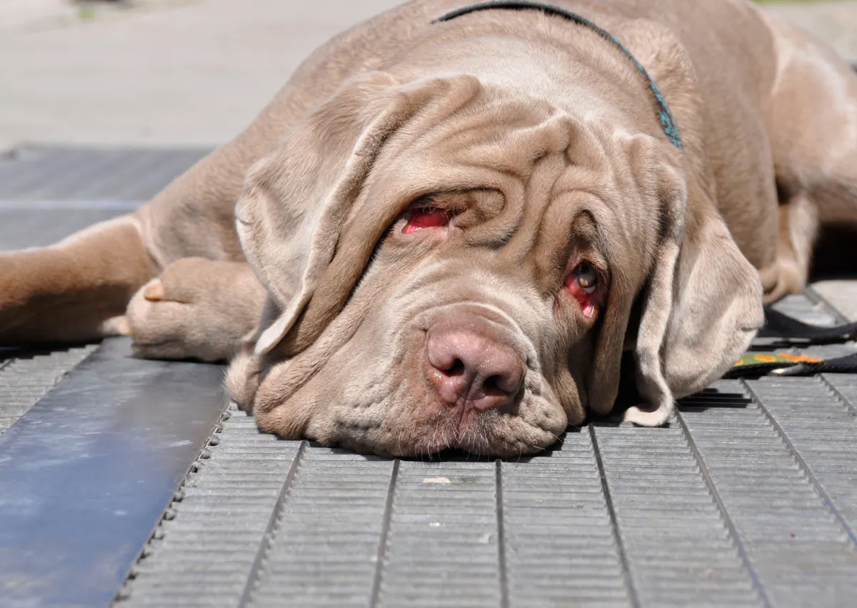 Matin de Naples couché sur le sol, il lève les yeux avec un air curieux