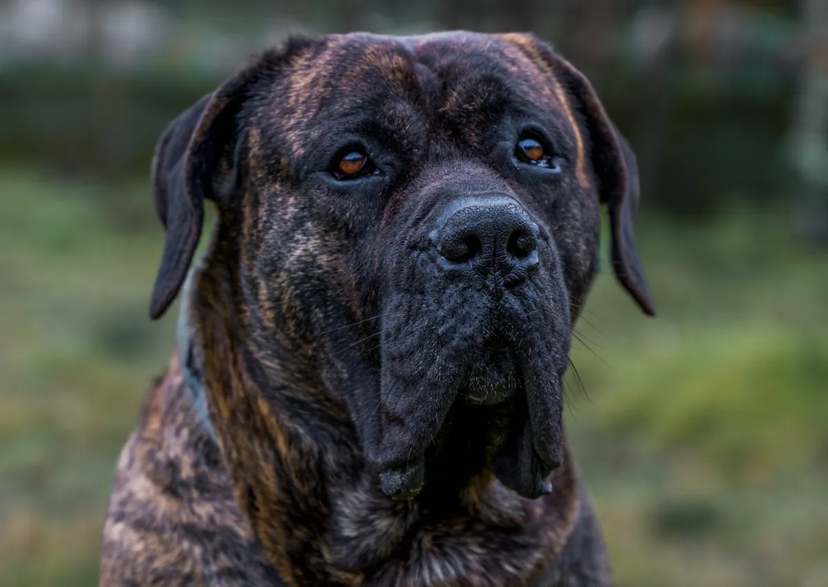 Dogue des Canaries qui regarde l'objectif, il est dehors 