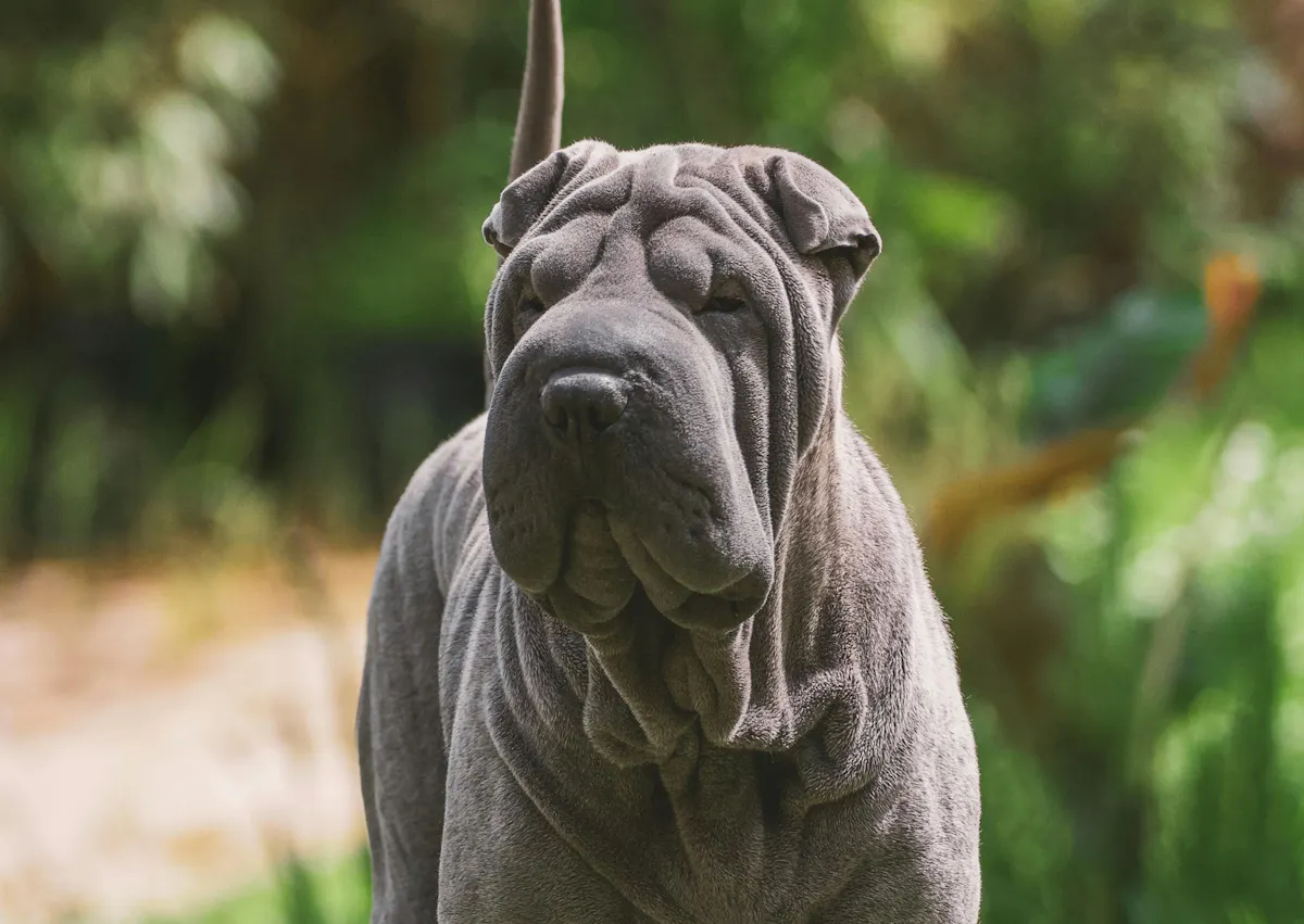 Shar Pei gris attentif