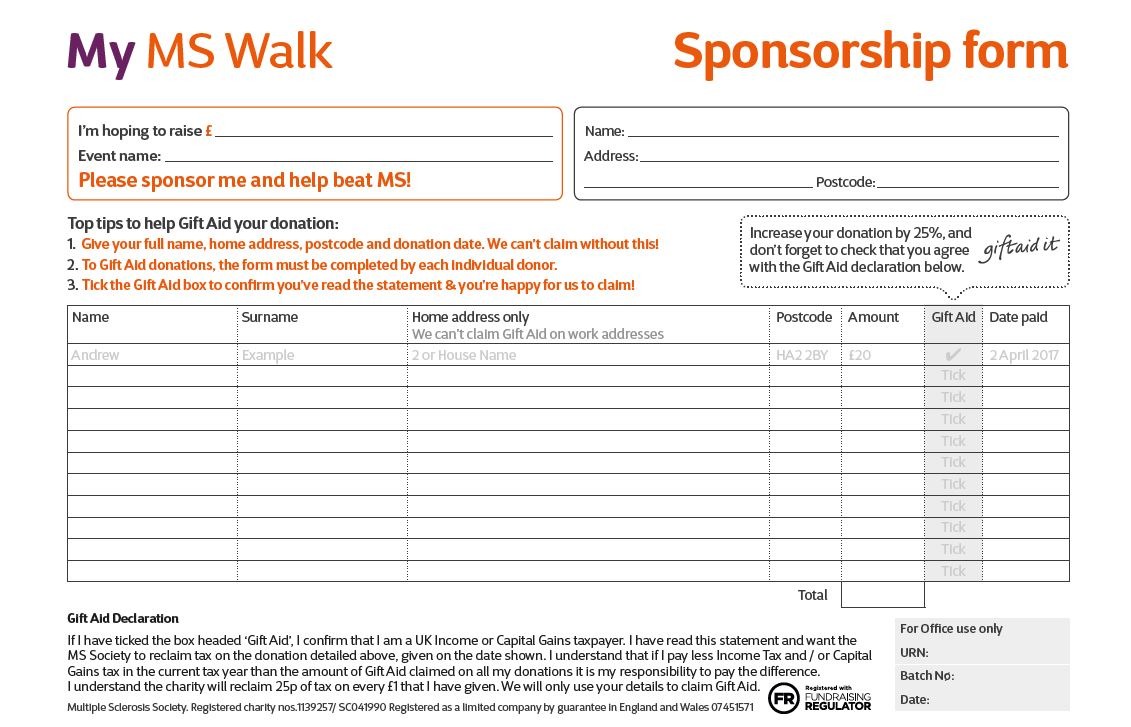 Screenshot of sponsorship form.