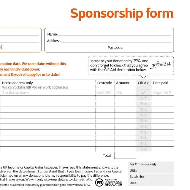 Screenshot of sponsorship form.