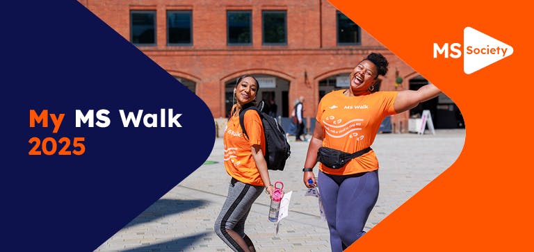 Banner collage for My MS Walk with smiling supporters.