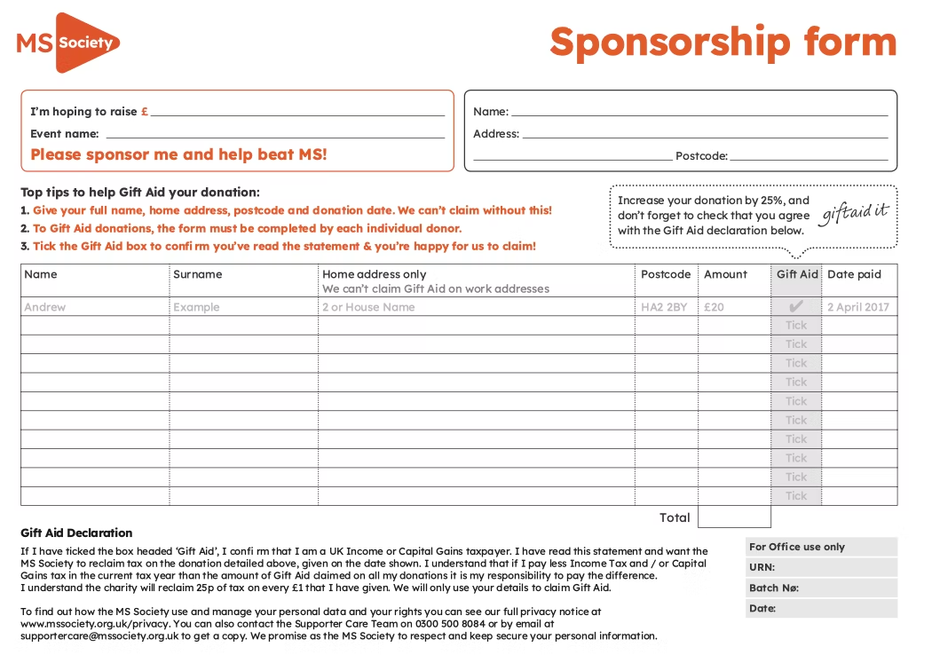 Screenshot of sponsorship form to download.