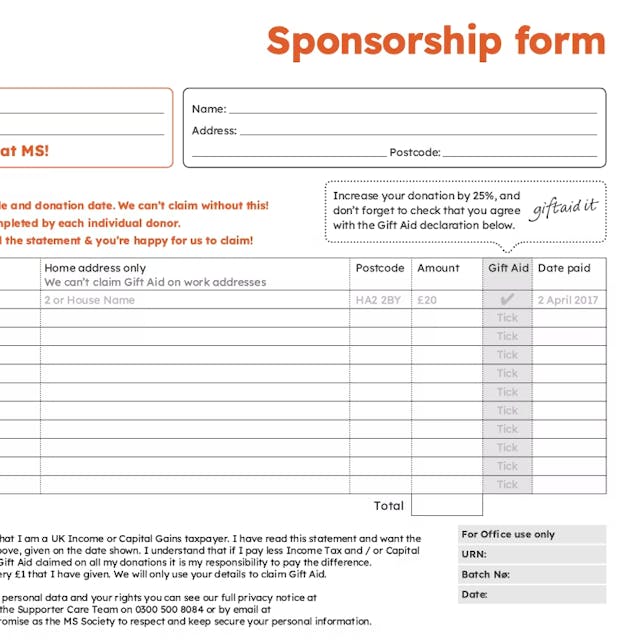 Screenshot of sponsorship form to download.