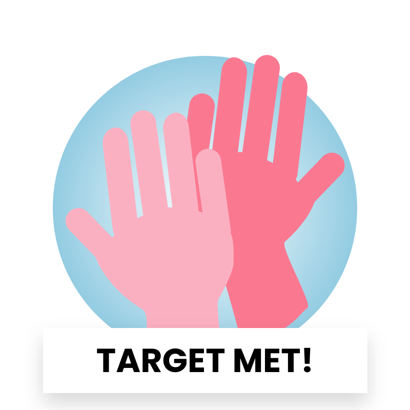 Target achieved badge for fitness with a high five image.