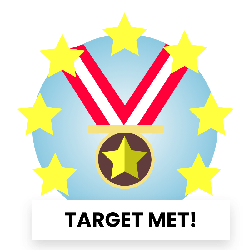 Target achieved badge for fundraising with a medal image.