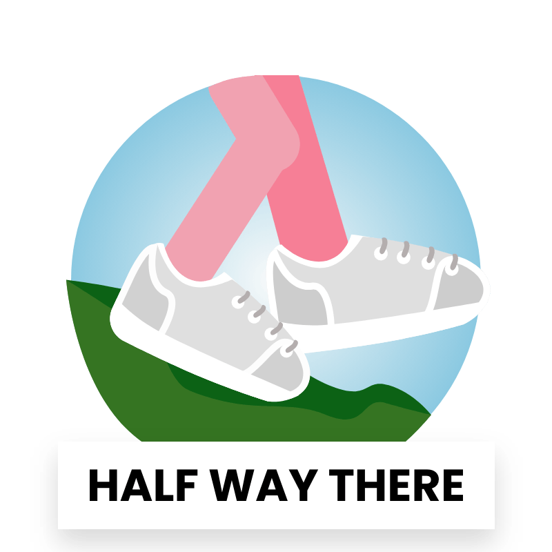 Halfway there badge for fitness with a trainers image.