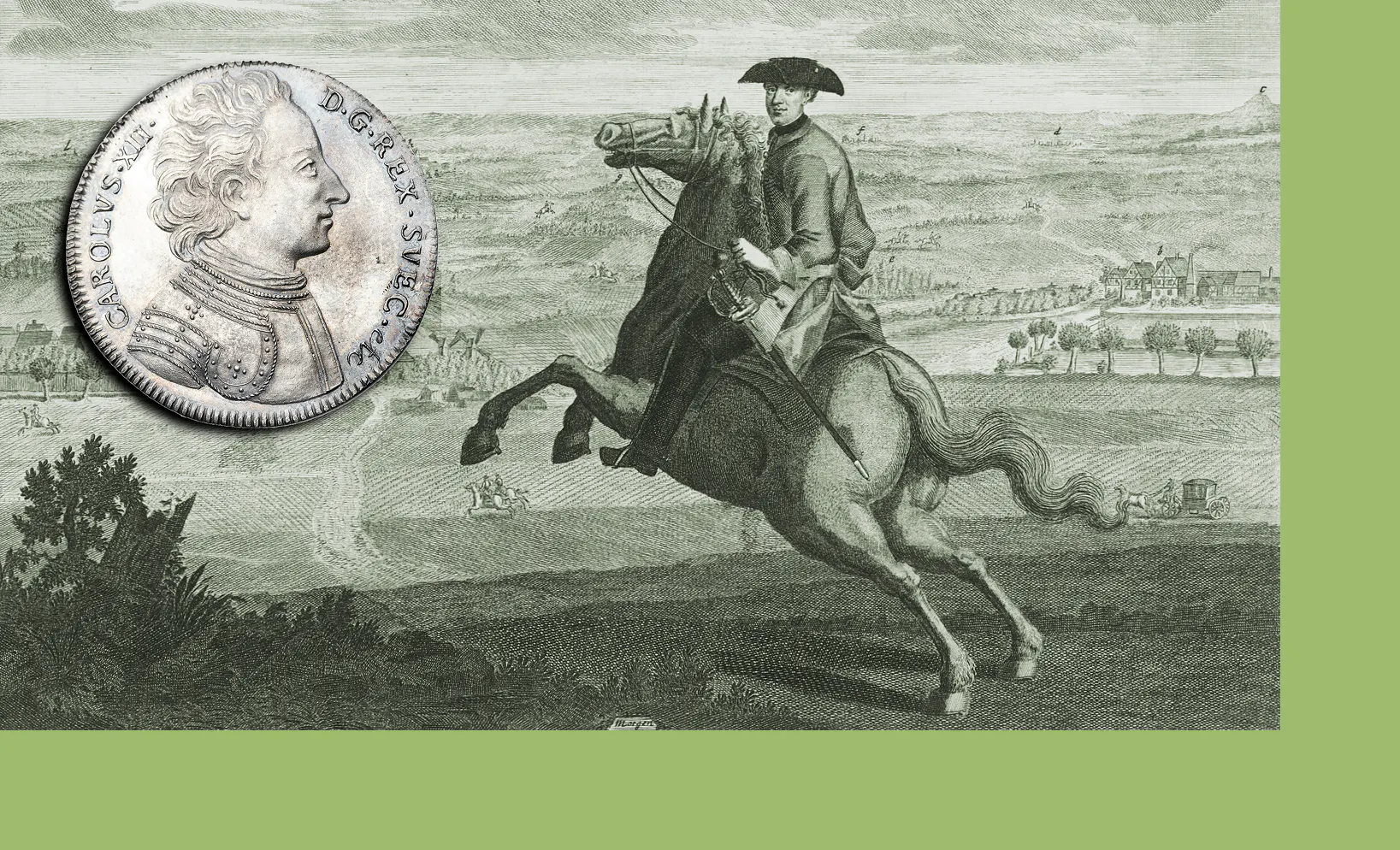 man on horse with coin
