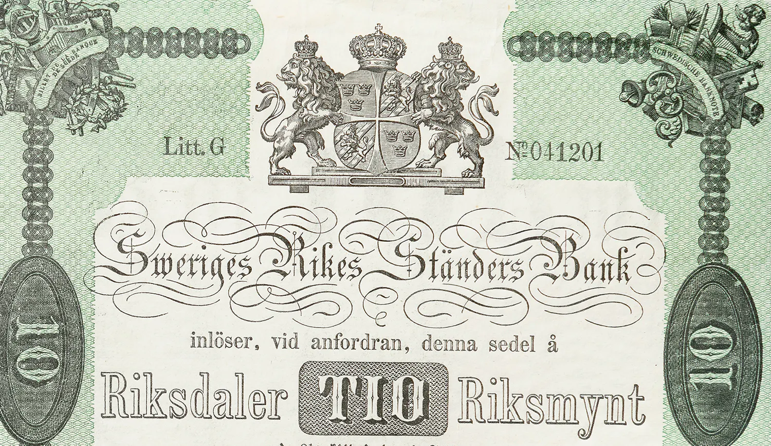 SVERIGES RIKES STÄNDERS BANK 10 riksdaler riksmynt